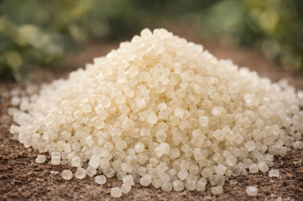 Flexamyl granules as a calm material key visual on a bright background