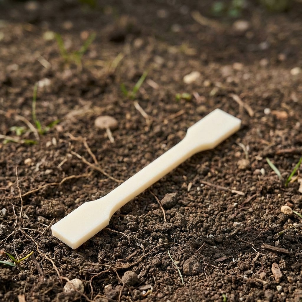 Flexamyl tensile specimens on soil